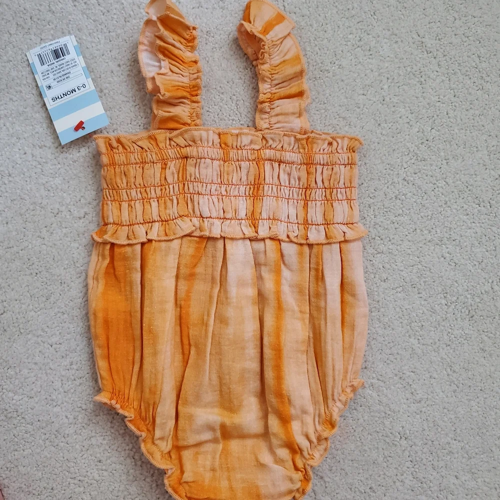 NWT Cat & Jack Baby Girls' Tie-dye Orange Smocked Gauze Jumpsuit Romper sz0-3m